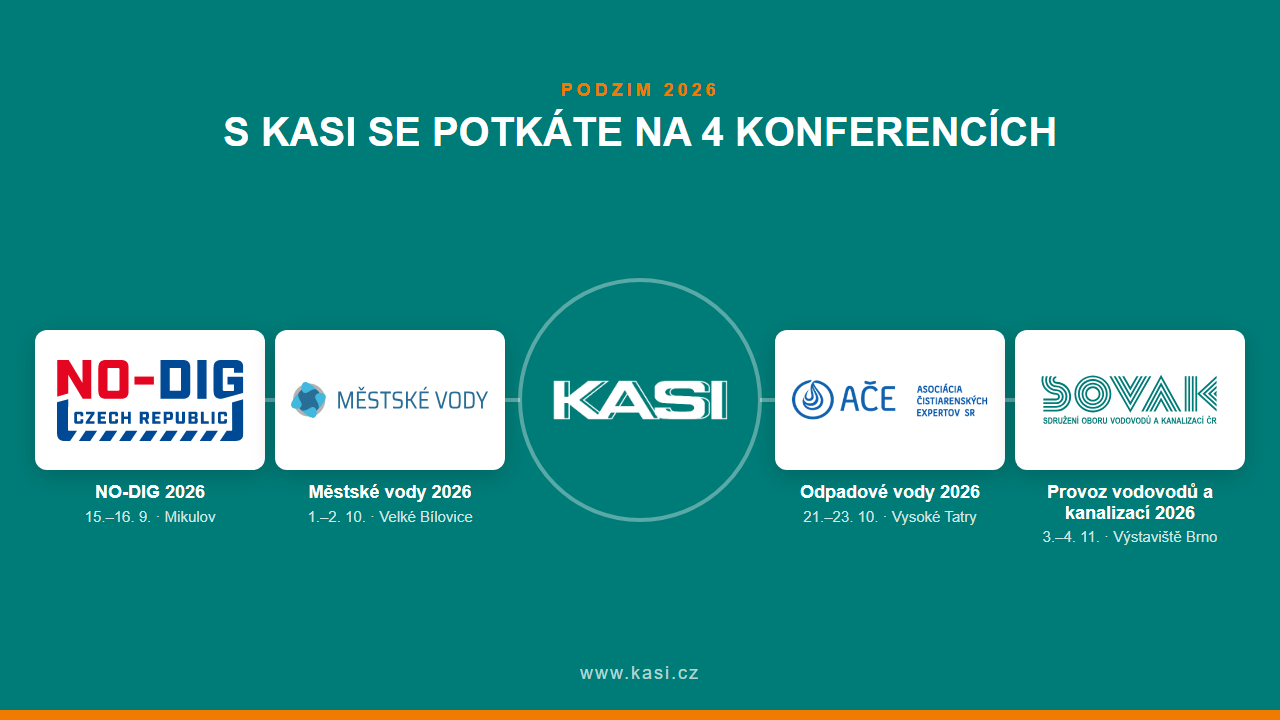 S KASI se na podzim 2026 potkáte na 4 konferencích: NO-DIG, Městské vody, Odpadové vody a SOVAK